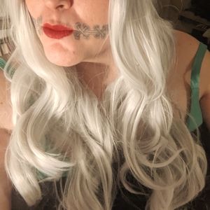 Silver and black synthetic heat treatable wig